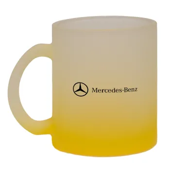 Mercedes small logo, Κούπα γυάλινη δίχρωμη με βάση το κίτρινο ματ, 330ml
