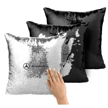 Mercedes small logo, Μαξιλάρι καναπέ Μαγικό Μαύρο με πούλιες 40x40cm περιέχεται το γέμισμα