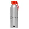 Αλουμινένιο Αθλητικό Μπουκάλι 650ml – Ασημί με Κόκκινο Καπάκι και Λουράκι Σιλικόνης