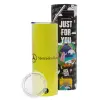 Neon Yellow Travel Tumbler, with metal straw (Stainless steel 304 Food grade, BPA free, 600ml)