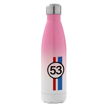 VW Herbie 53, Metal mug thermos Pink/White (Stainless steel), double wall, 500ml