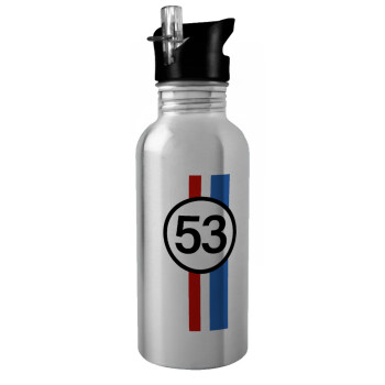 VW Herbie 53, Water bottle Silver with straw, stainless steel 600ml