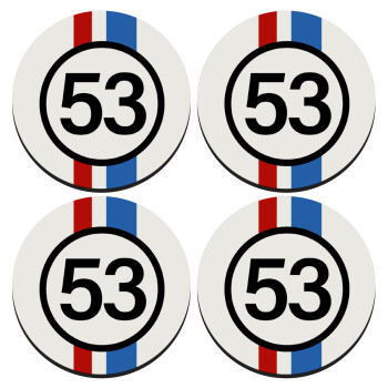 VW Herbie 53, SET of 4 round wooden coasters (9cm)