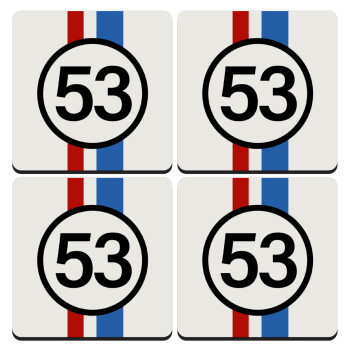 VW Herbie 53, ΣΕΤ 4 Σουβέρ ξύλινα τετράγωνα (9cm)