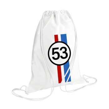 VW Herbie 53, Τσάντα πλάτης πουγκί GYMBAG λευκή (28x40cm)