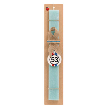 VW Herbie 53, Easter Set, wooden keychain & aromatic flat Easter candle (30cm) (TURQUOISE)