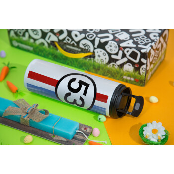 VW Herbie 53, Easter candle,Travel Tumbler 2 Lids, with metal straw & cleaning brush & aromatic flat candle (30cm) (BLUE)