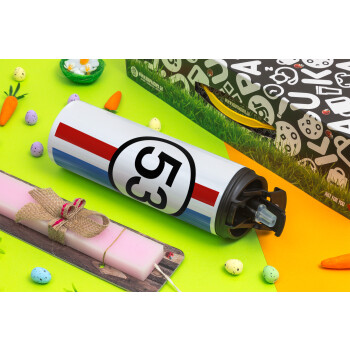 VW Herbie 53, Πασχαλινή Λαμπάδα με Travel Tumbler θερμό με διπλό καπάκι (600ml, BPA free) & κερί αρωματικό πλακέ (30cm) (ΡΟΖ)