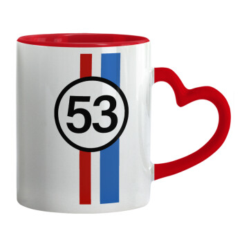 VW Herbie 53, Mug heart red handle, ceramic, 330ml