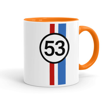 VW Herbie 53, Mug colored orange, ceramic, 330ml