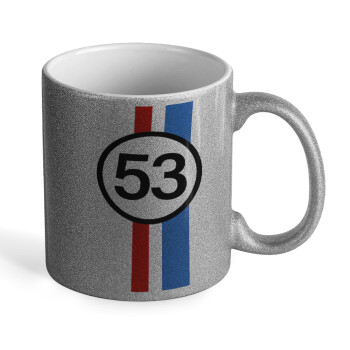 VW Herbie 53, Κούπα Ασημένια Glitter που γυαλίζει, κεραμική, 330ml