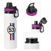 Metallic water bottle with safety lid, 850ml aluminum