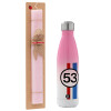 Easter Set, Metallic pink/white (Stainless steel) thermos, double-walled, 500ml & aromatic flat Easter candle (30cm) (PINK)