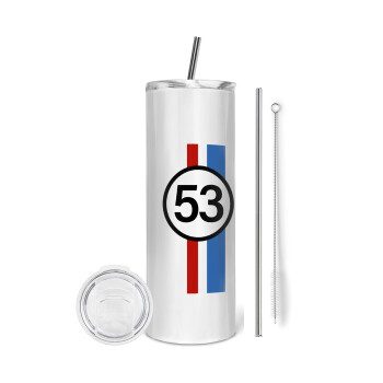 VW Herbie 53, Eco friendly stainless steel tumbler 600ml, with metal straw & cleaning brush