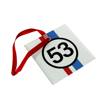 VW Herbie 53, Στολίδι Χριστουγεννιάτικο στολίδι γυάλινο τετράγωνο 9x9cm