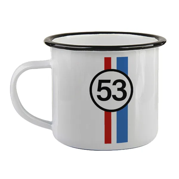 VW Herbie 53 — Enamel mug with black rim, 360ml