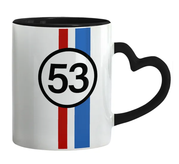 VW Herbie 53 — Mug heart black handle, ceramic, 330ml