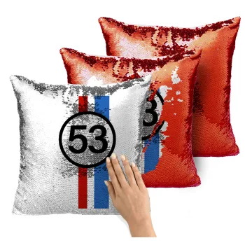 VW Herbie 53, Μαξιλάρι καναπέ Μαγικό Κόκκινο με πούλιες 40x40cm περιέχεται το γέμισμα