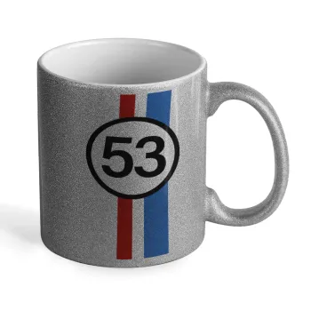 VW Herbie 53, Κούπα Ασημένια Glitter που γυαλίζει, κεραμική, 330ml