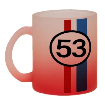 VW Herbie 53, Κούπα γυάλινη δίχρωμη με βάση το κόκκινο ματ, 330ml