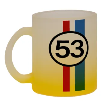 VW Herbie 53, Κούπα γυάλινη δίχρωμη με βάση το κίτρινο ματ, 330ml