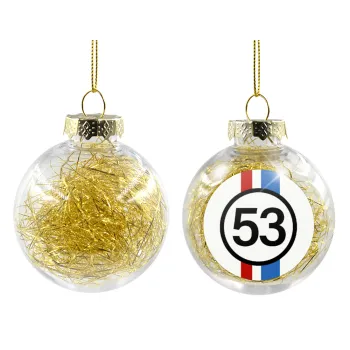 VW Herbie 53, Transparent Christmas tree ball ornament with gold filling 8cm
