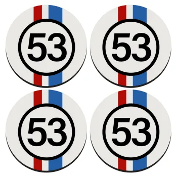 VW Herbie 53, ΣΕΤ 4 Σουβέρ ξύλινα στρογγυλά (9cm)