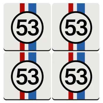 VW Herbie 53, ΣΕΤ 4 Σουβέρ ξύλινα τετράγωνα (9cm)