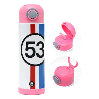 VW Herbie 53, Παιδικό παγούρι θερμό, ανοξείδωτο, με καλαμάκι ασφαλείας, ΡΟΖ (500ml)