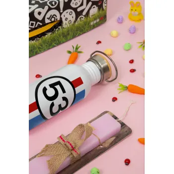 VW Herbie 53, Πασχαλινή Λαμπάδα με παγούρι μεταλλικό (620ml, stainless steel) & κερί αρωματικό πλακέ (30cm) (ΡΟΖ)