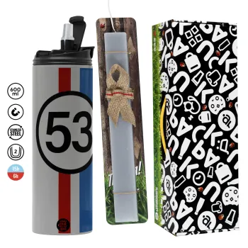 VW Herbie 53, Πασχαλινή Λαμπάδα με Travel Tumbler θερμό (600ml, BPA free) & κερί αρωματικό πλακέ (30cm) (ΓΚΡΙ)
