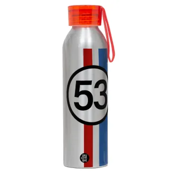 VW Herbie 53, Αλουμινένιο Αθλητικό Μπουκάλι 650ml – Ασημί με Κόκκινο Καπάκι και Λουράκι Σιλικόνης