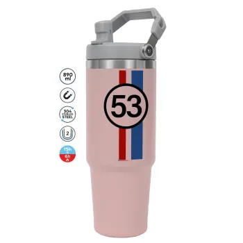 VW Herbie 53, Pink color, 890ml (30oz) stainless Steel Tumbler with Handle