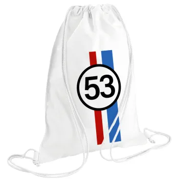 VW Herbie 53, Τσάντα πλάτης πουγκί GYMBAG λευκή (28x40cm)