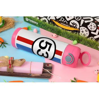 VW Herbie 53, Πασχαλινή Λαμπάδα με Παιδικό παγούρι θερμό, ανοξείδωτο, με καλαμάκι ασφαλείας, ΡΟΖ (500ml)
