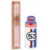 Easter Set, Children's thermal stainless steel water bottle with safety straw, pink/purple (350ml) & Easter scented flat candle (30cm) (PINK)