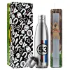 Easter Set, metallic stainless thermos flask (500ml) & scented flat Easter candle (30cm) (GRAY)