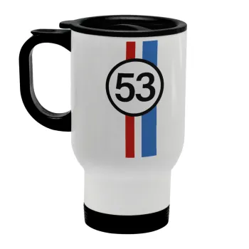 VW Herbie 53, Stainless steel travel mug with lid, double wall white 450ml
