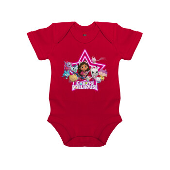 Gabby Dollhouse (ΤΟ ΚΟΥΚΛΟΣΠΙΤΟ ΤΗΣ ΓΚΑΜΠΙ), Βρεφικό φορμάκι μωρού, ΚΟΚΚΙΝΟ, 100% Organic Cotton, κοντομάνικο