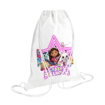Gabby Dollhouse (ΤΟ ΚΟΥΚΛΟΣΠΙΤΟ ΤΗΣ ΓΚΑΜΠΙ), Τσάντα πλάτης πουγκί GYMBAG λευκή (28x40cm)