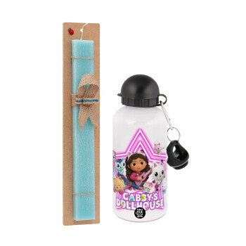 Gabby Dollhouse (ΤΟ ΚΟΥΚΛΟΣΠΙΤΟ ΤΗΣ ΓΚΑΜΠΙ), Πασχαλινή Λαμπάδα με παγούρι μεταλλικό αλουμινίου (500ml) & λαμπάδα αρωματική πλακέ (30cm) (ΤΙΡΚΟΥΑΖ)