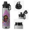 Metallic water bottle with safety cap, 850ml aluminum