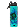 Metallic water bottle with safety lid, 850ml aluminum