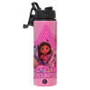 Metallic water bottle with safety lid, 850ml aluminum