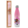 Easter Set, Metallic pink/white (Stainless steel) thermos, double-walled, 500ml & aromatic flat Easter candle (30cm) (PINK)