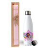 Easter Set, metallic stainless steel water bottle (750ml) & scented flat Easter candle (30cm) (PINK)
