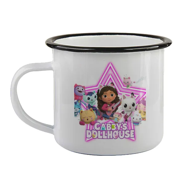 Gabby Dollhouse — Enamel mug with black rim, 360ml