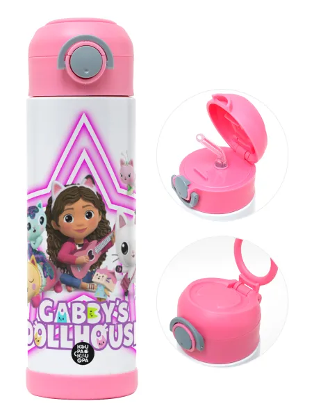 Gabby Dollhouse (ΤΟ ΚΟΥΚΛΟΣΠΙΤΟ ΤΗΣ ΓΚΑΜΠΙ) — Παιδικό παγούρι θερμό, ανοξείδωτο, με καλαμάκι ασφαλείας, ΡΟΖ (500ml)