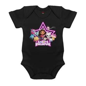 Gabby Dollhouse (ΤΟ ΚΟΥΚΛΟΣΠΙΤΟ ΤΗΣ ΓΚΑΜΠΙ), Βρεφικό φορμάκι μωρού, 0-18 μηνών, ΜΑΥΡΟ, 100% Organic Cotton, κοντομάνικο