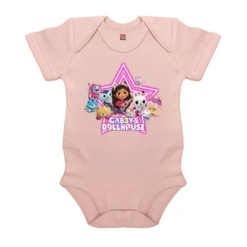 Gabby Dollhouse, Βρεφικό φορμάκι μωρού, 0-18 μηνών, ΡΟΖ POWDER, 100% Organic Cotton, κοντομάνικο